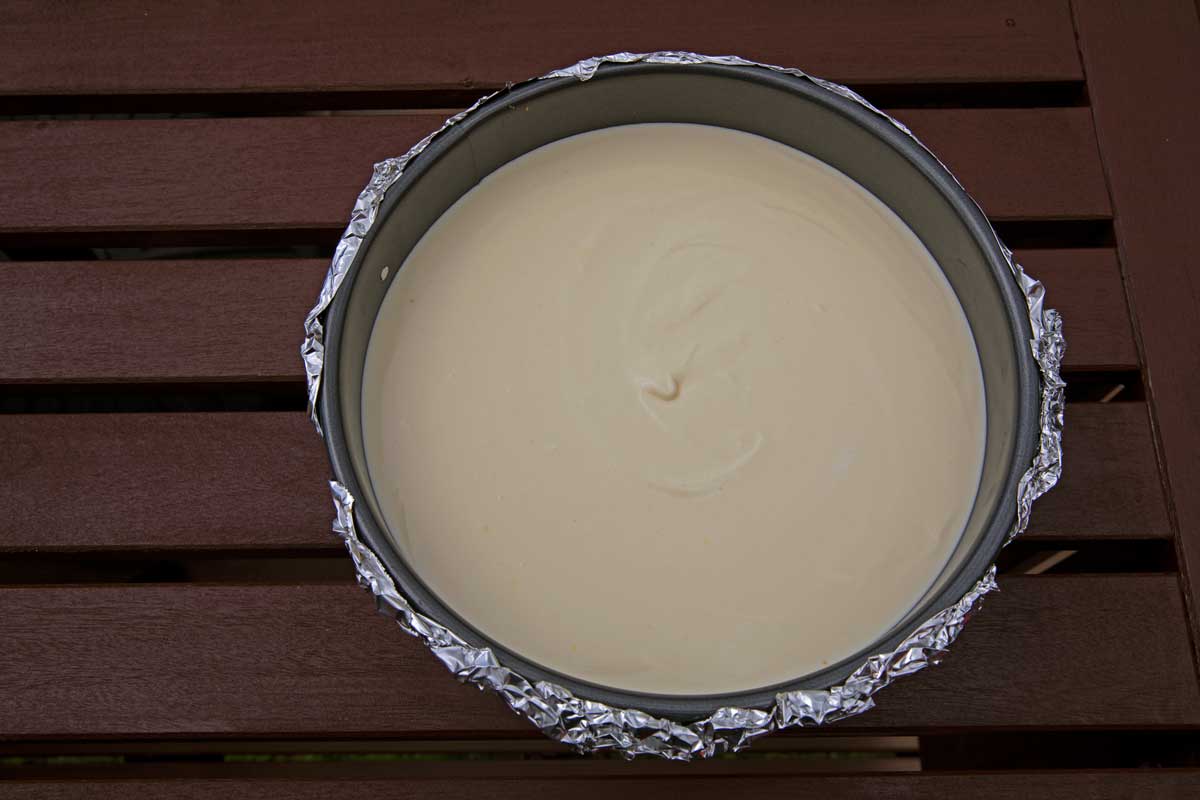 raw cheesecake in springform pan
