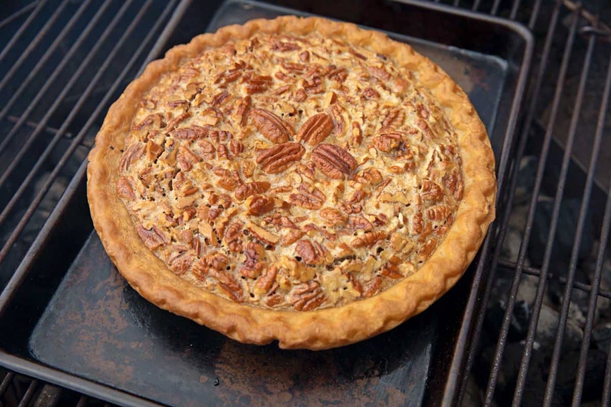 smoked pecan pie on grill
