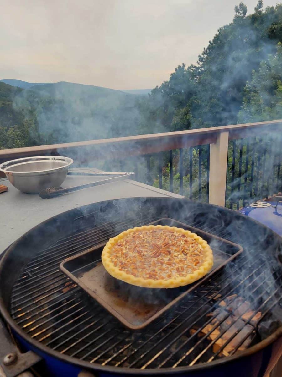 smoking pie on grill