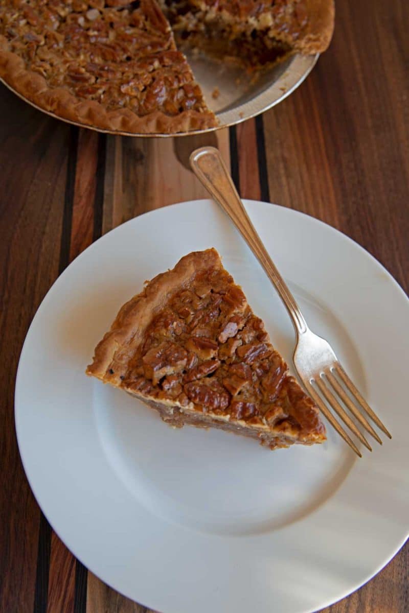slice of smoked pecan pie on plate
