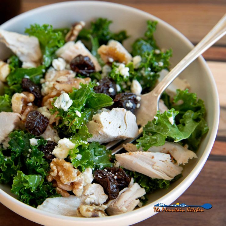 turkey kale salad in bowl ready to eat