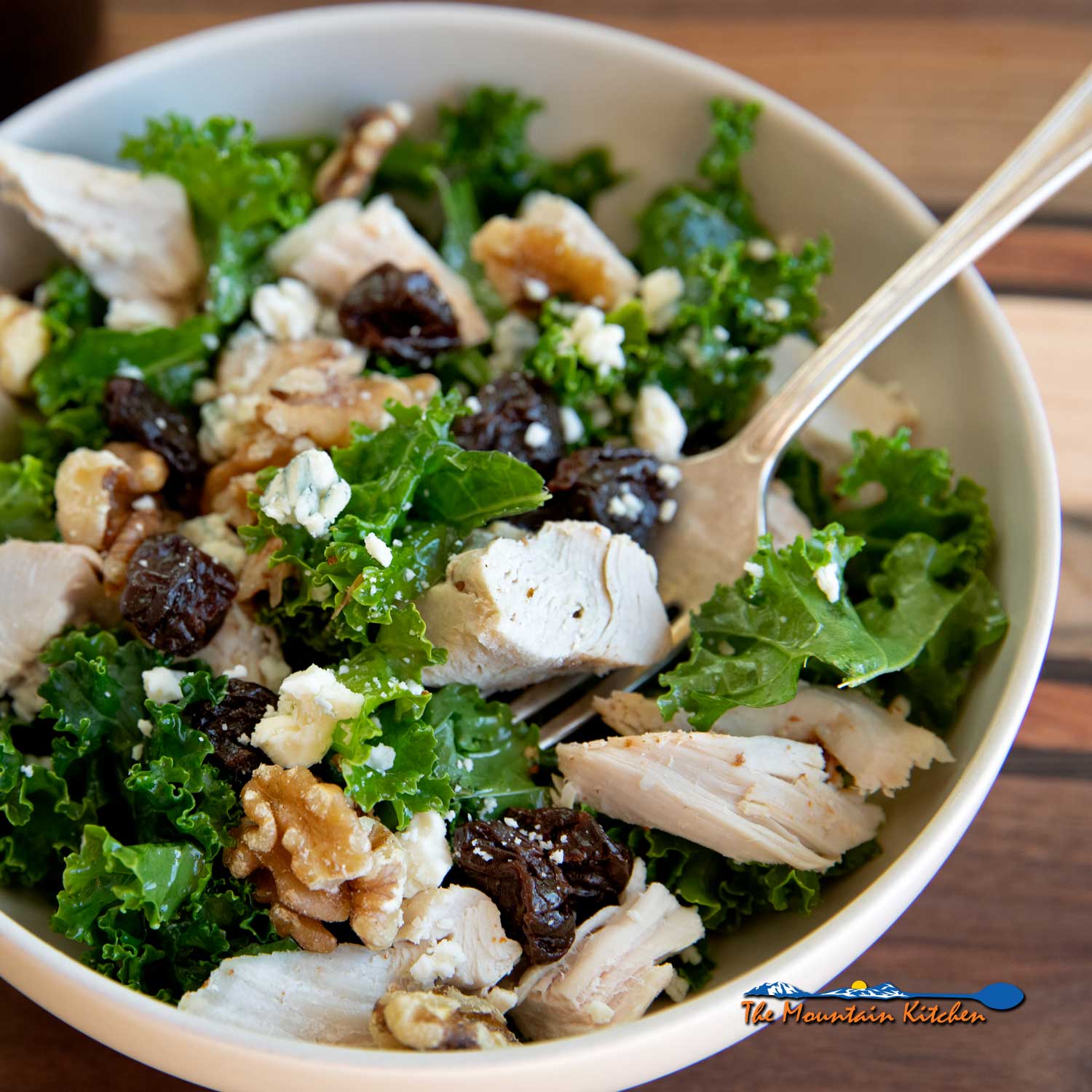 turkey kale salad in bowl ready to eat