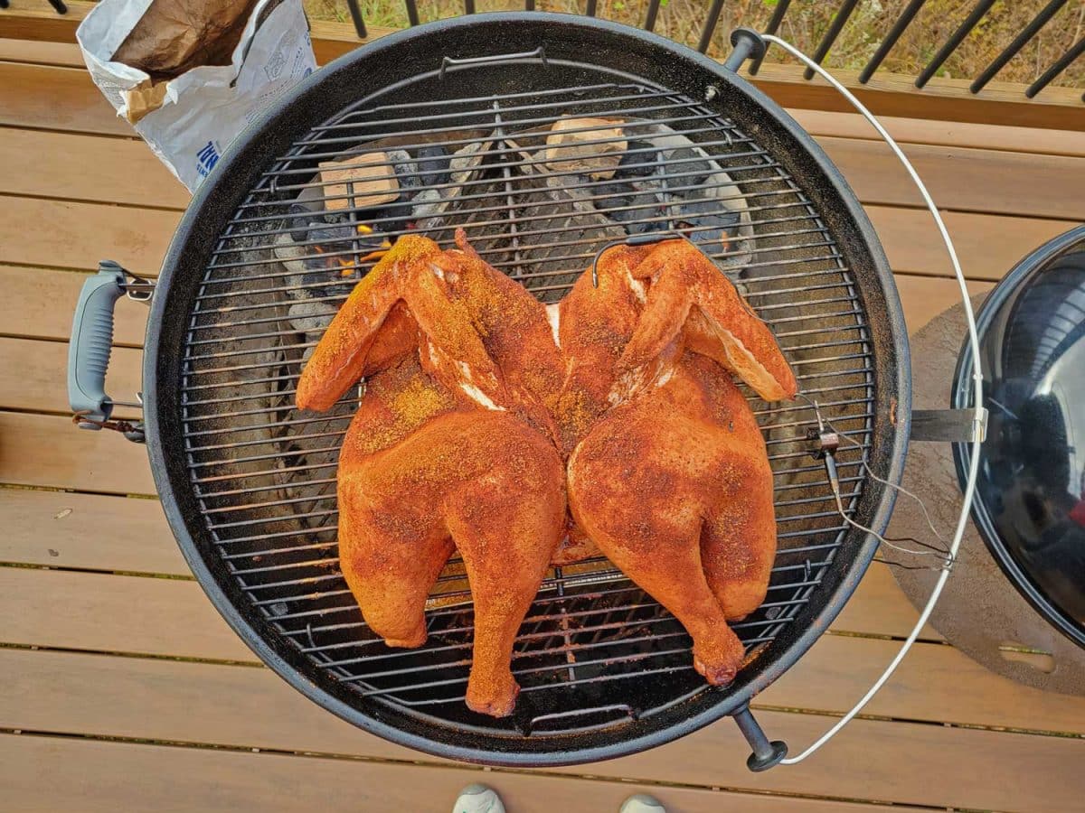 turkey smoking on grill