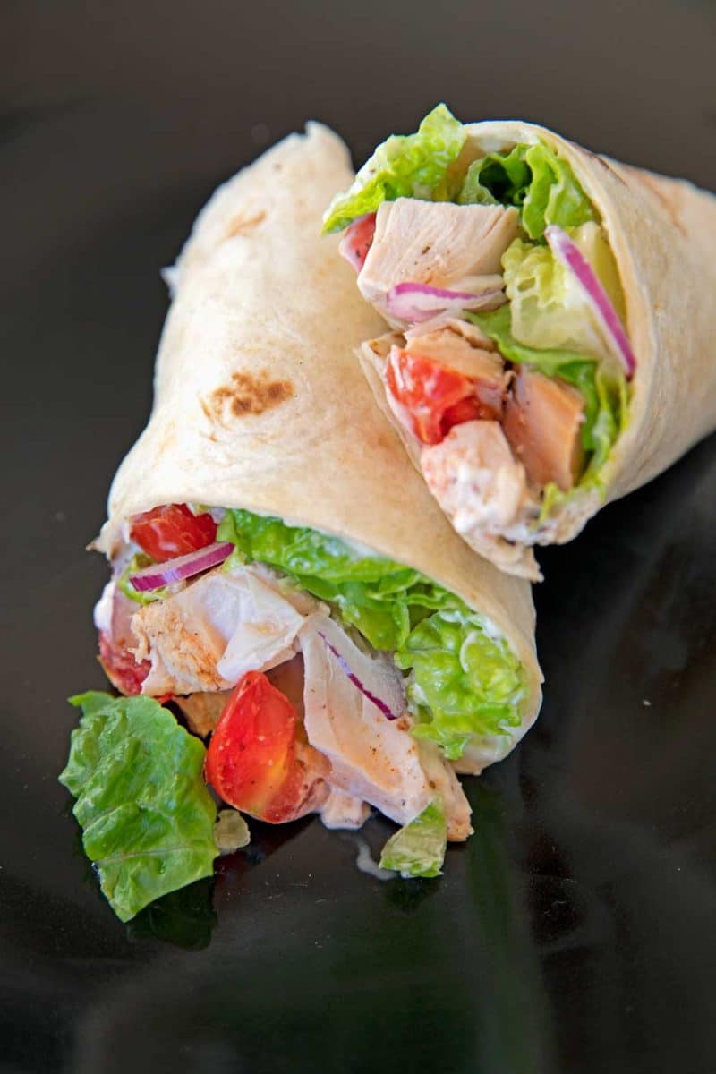turkey wrap sliced on plate