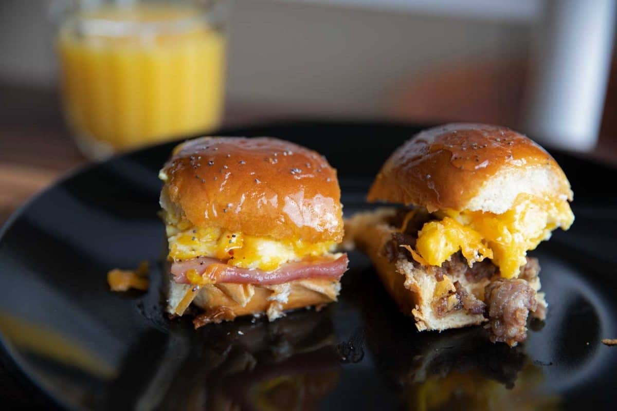 a couple of breakfast sliders on plate