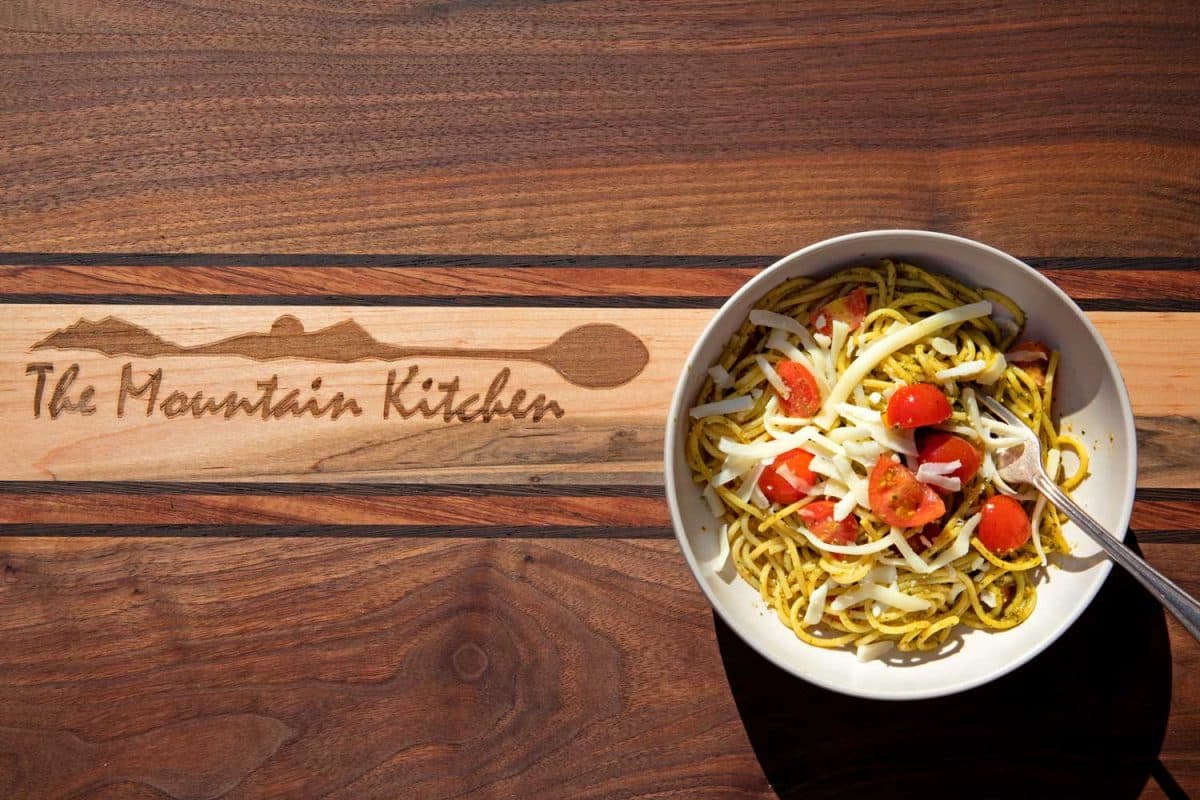 bowl of easy pesto pasta with spoon