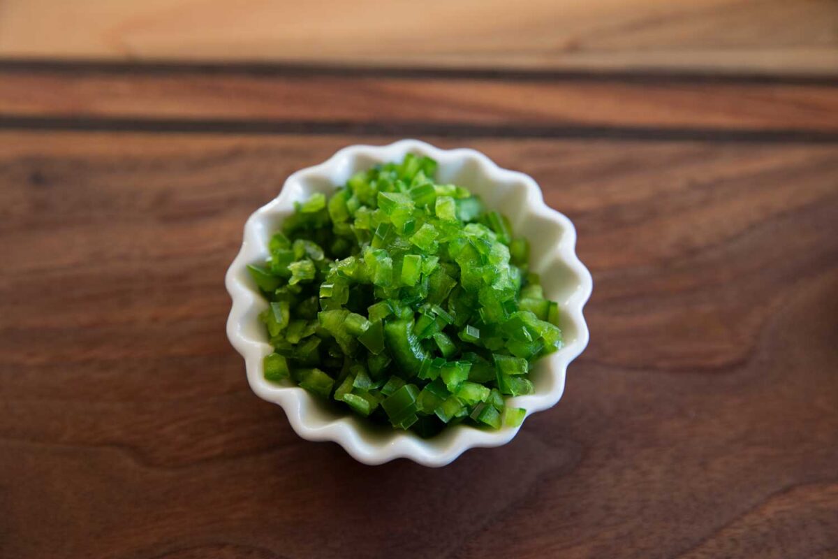 minced jalapenos in bowl