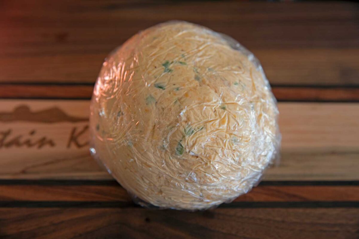 cheeseball wrapped in plastic wrap
