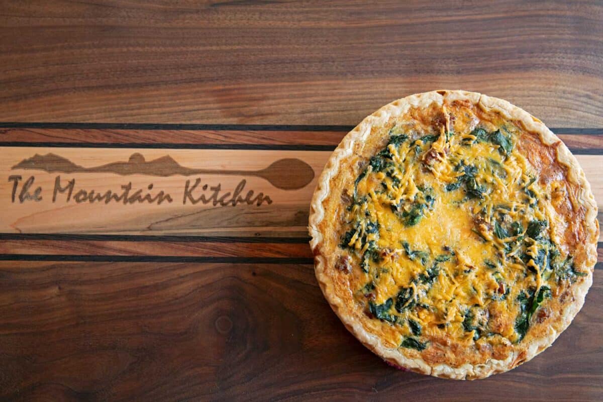 sausage quiche on cutting board