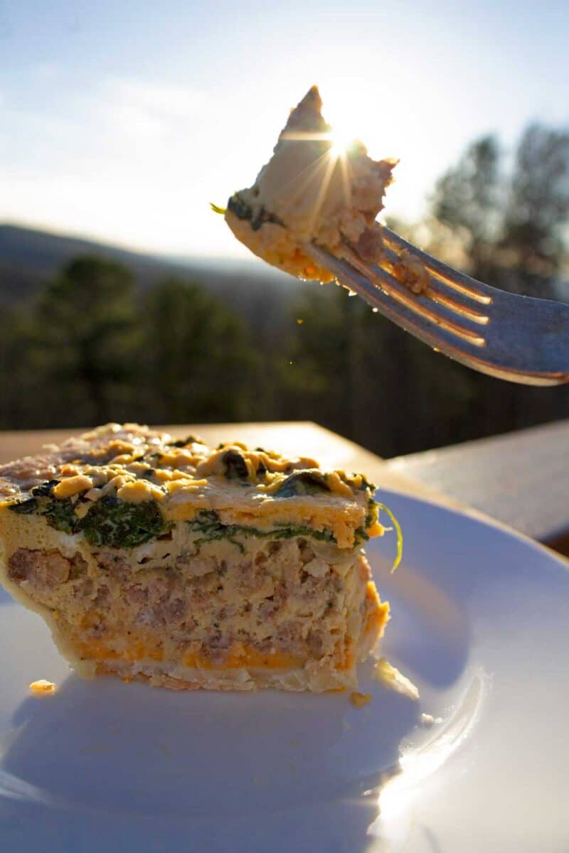 sausage quiche with fork
