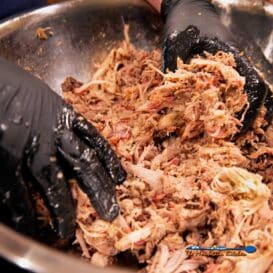 smoked pulled pork in pan