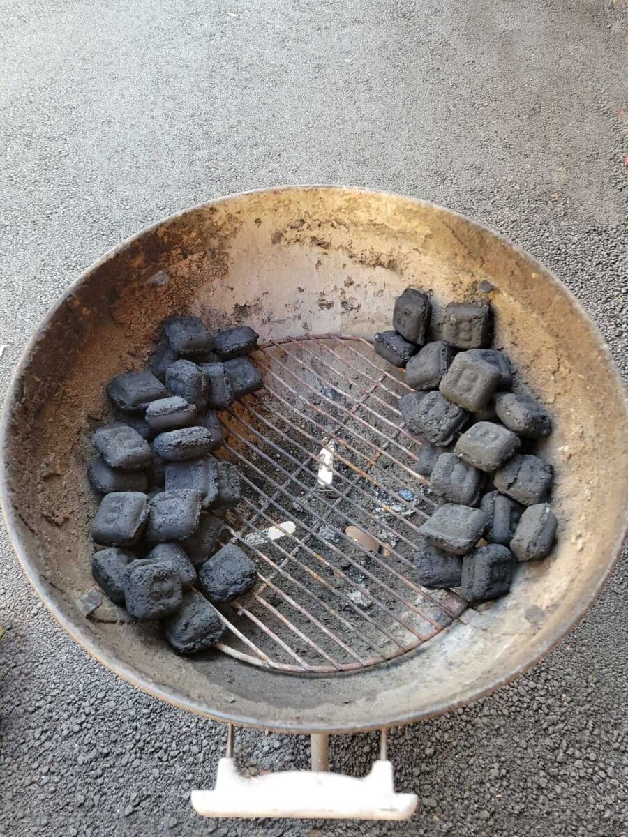three-zone split fire charcoal setup without baskets