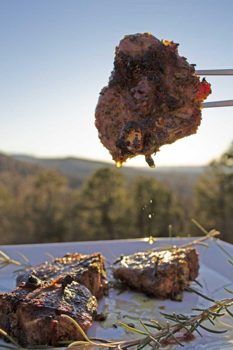 grilled lamb loin chop dripping