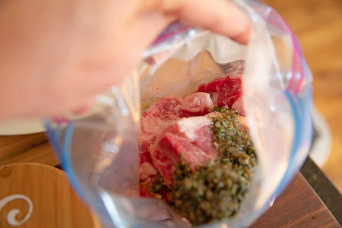 lamb in bag with marinade
