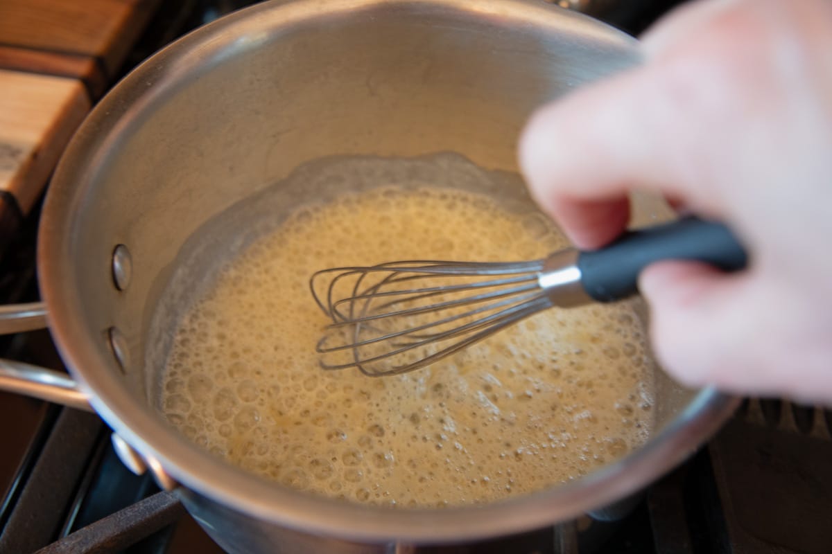 mixing roux with whisk