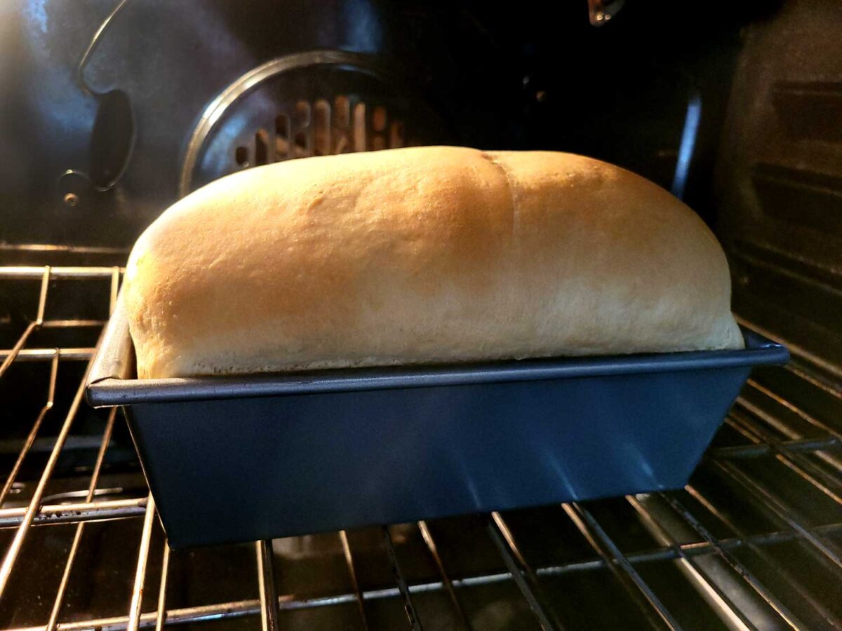 loaf of sandwich bread inside oven