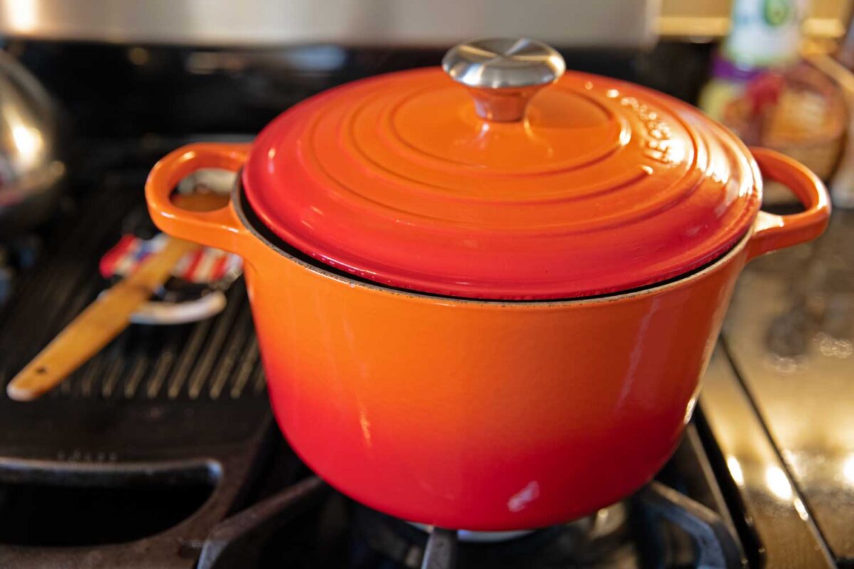 pot of beans cooking on stove top