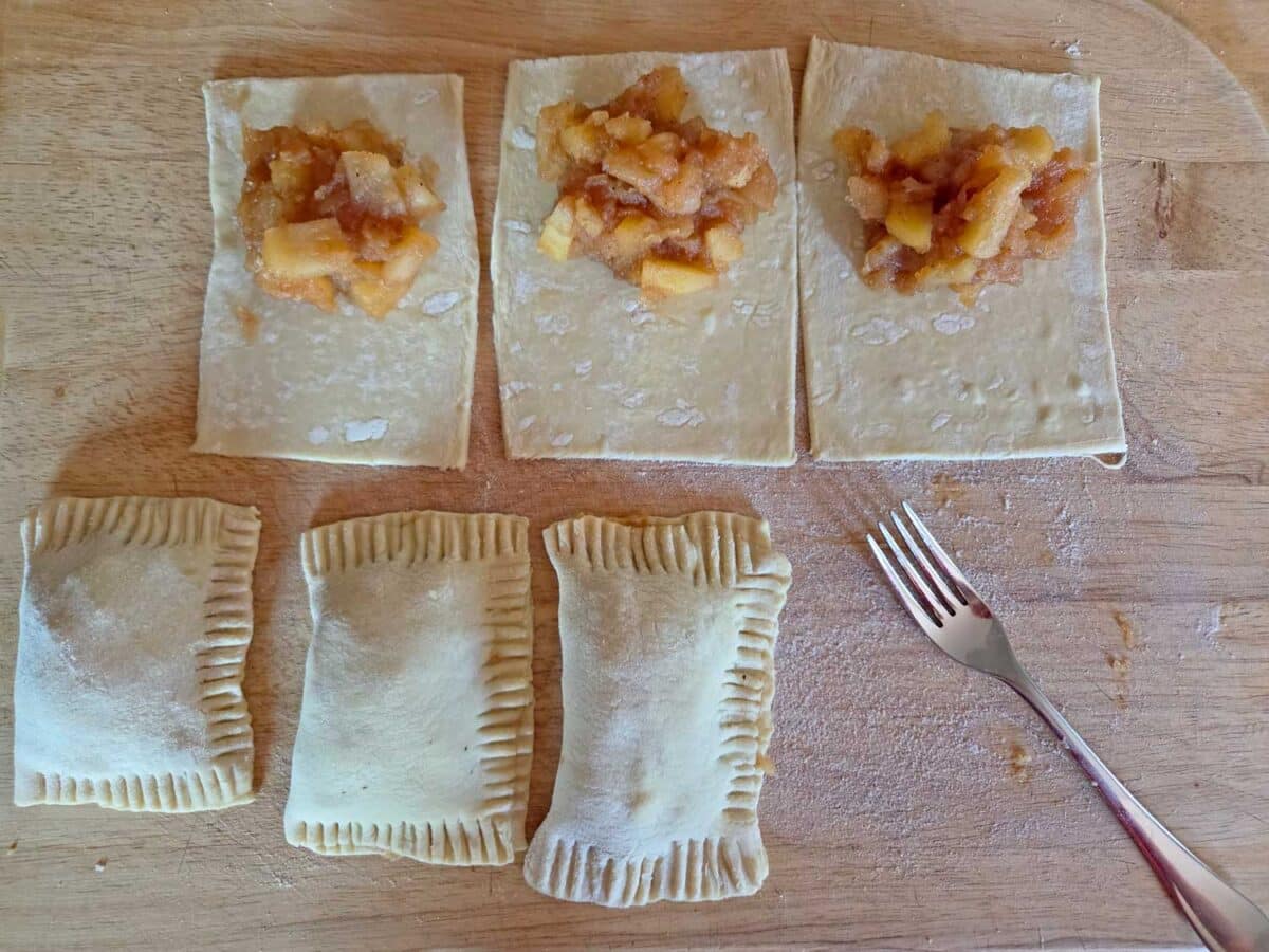 filling spooned onto puff pastry
