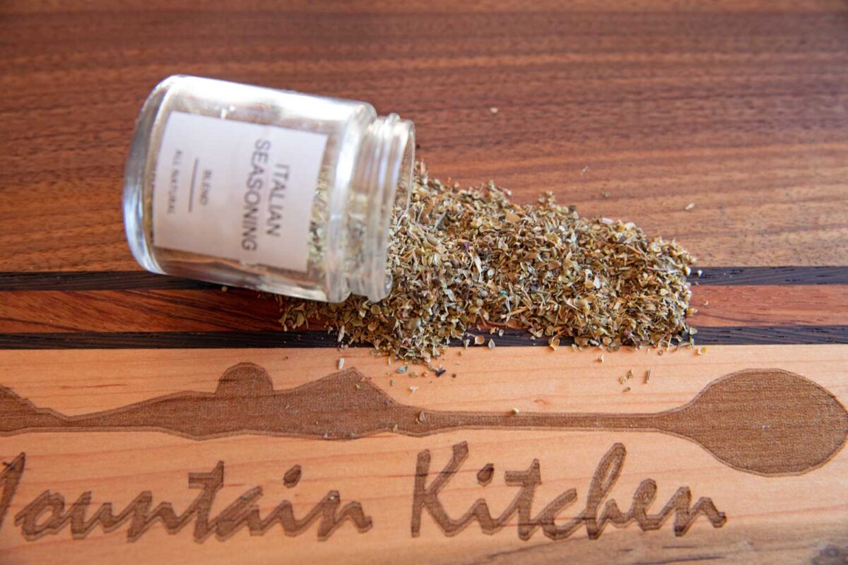 spice jar dumped out on cutting board