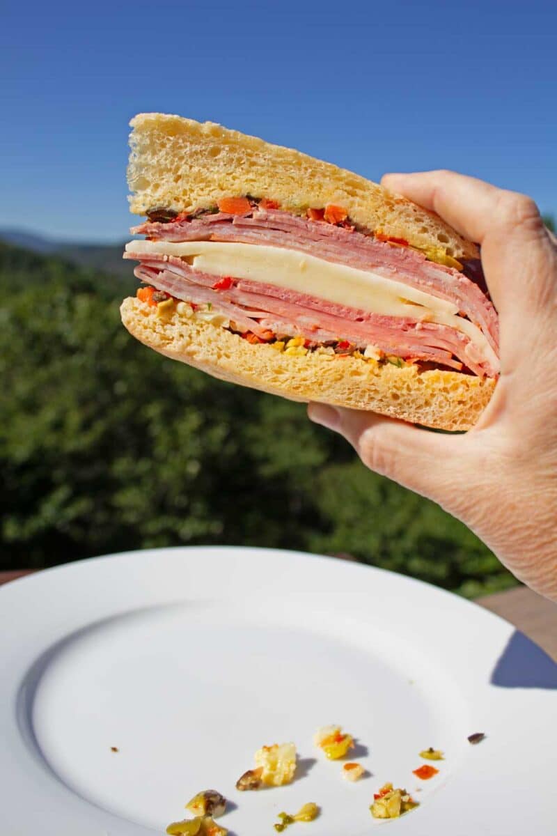 sliced muffuletta sandwich 