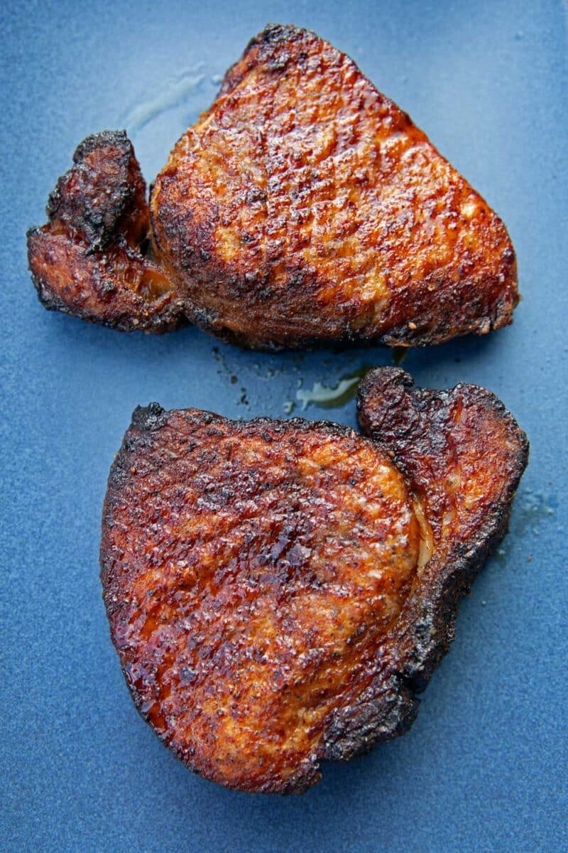 thick-cut juicy pork chops ready to serve